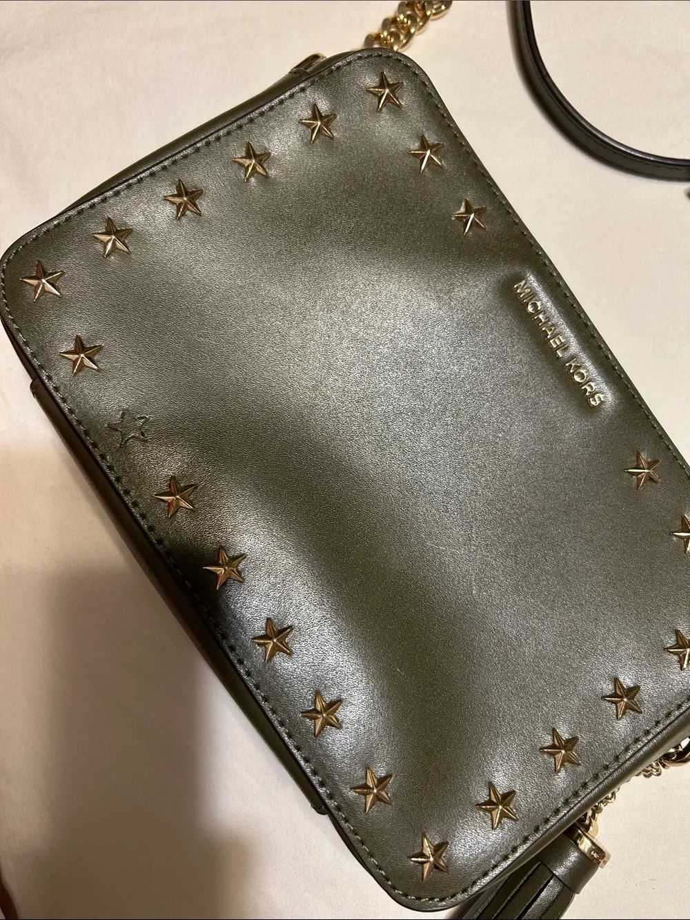 Michael Kors Black Star-Accent Crossbody Bag with Gold Chain
